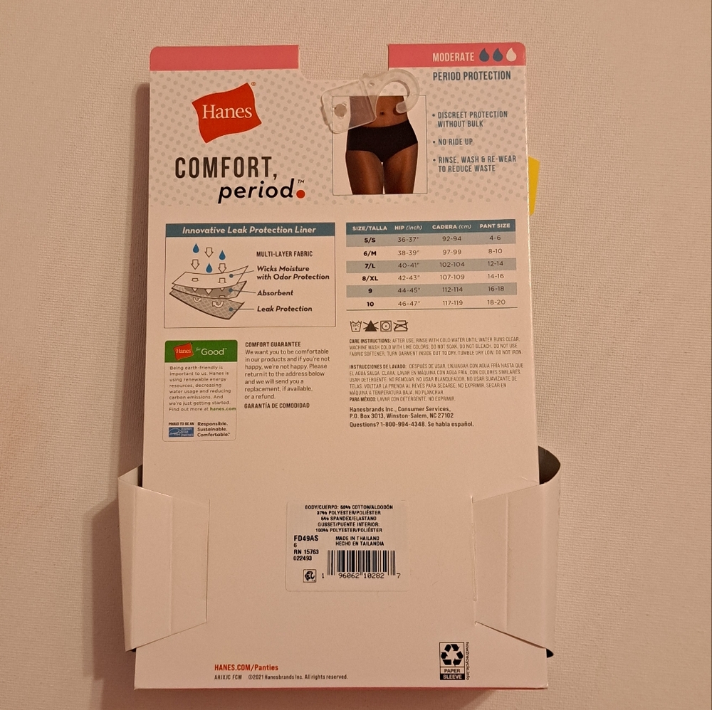 NWT Hanes Comfort 6/M Brief Period Underwear Moderate Leaks 2 Pairs - Picture 4 of 6